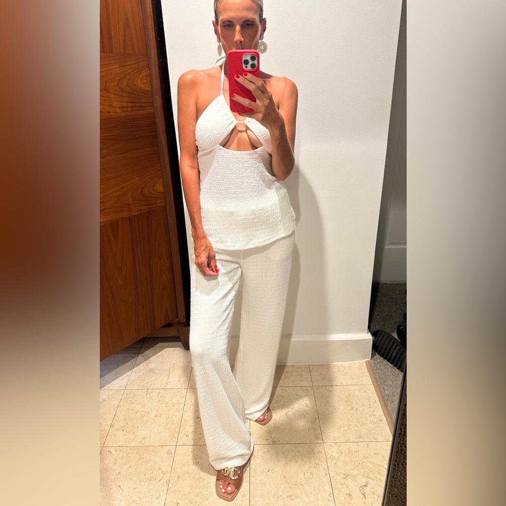 Peppermayo white textured two piece pant set